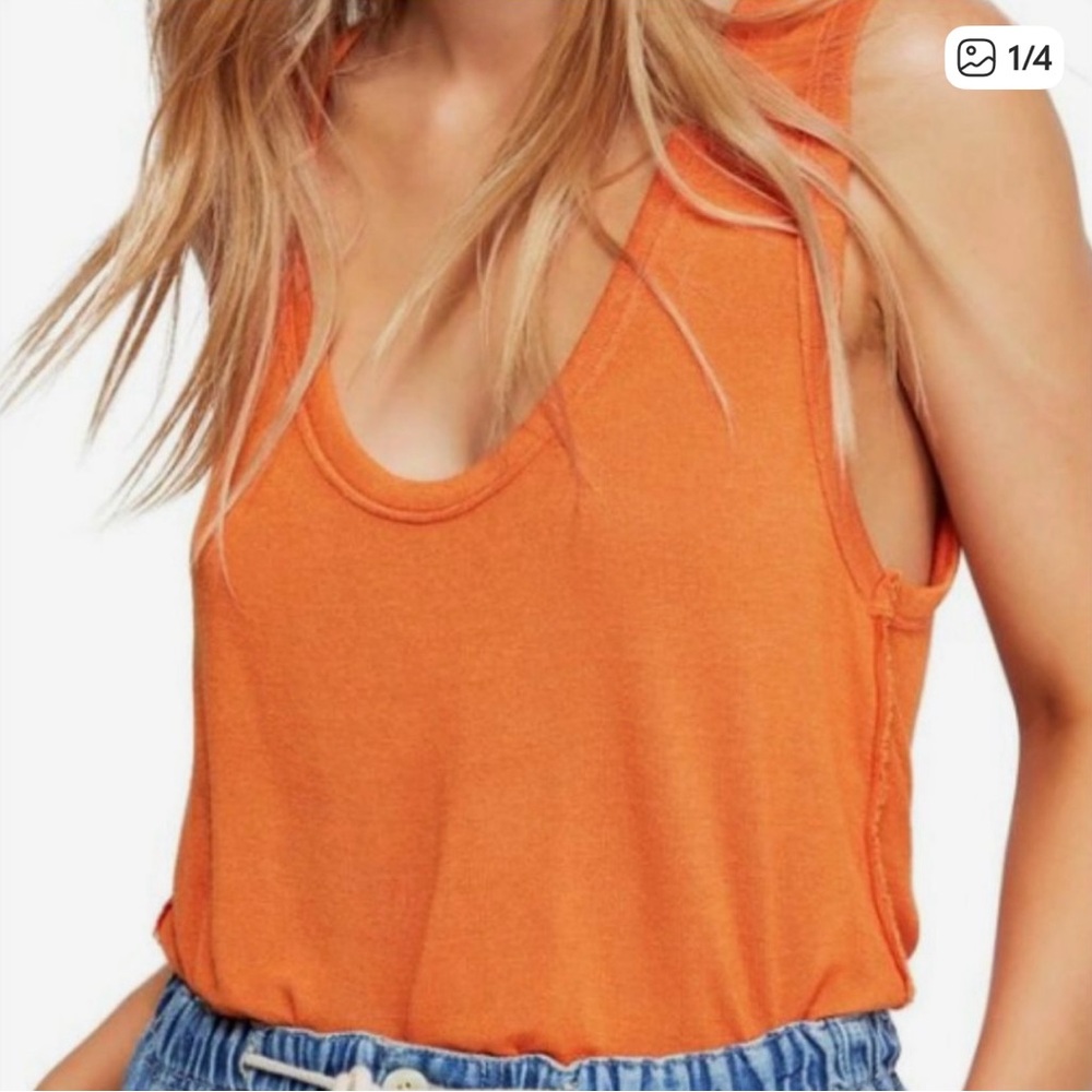 We The Free ORANGE PLUNGE RELAXED TANK TOP large